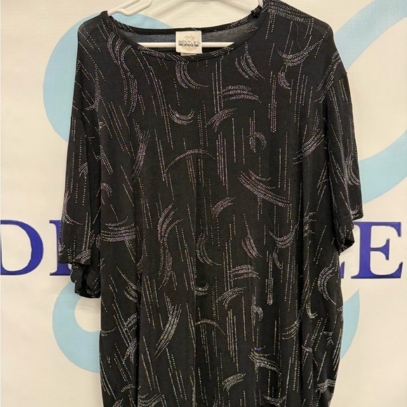 Bentley Plus 1x black and sequce rhinestone bling sleeve top. NWT - Picture 2 of 8